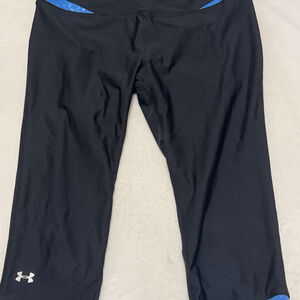 Women's Under Armour Black & Blue HeatGear Fitted Capris M